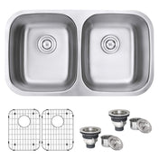 Undermount Kitchen Sink, 32-Inch, 50/50 Double Bowl, 16 Gauge Stainless Steel