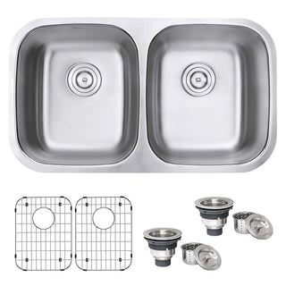 Undermount Kitchen Sink, 32-Inch, 50/50 Double Bowl, 16 Gauge Stainless Steel