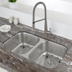 Undermount Kitchen Sink, 50/50 Double Bowl, 16 Gauge Stainless Steel