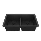 Undermount Kitchen Sink, Quartz, 50/50 Double Bowl in Black