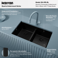 Undermount Kitchen Sink, 50/50 Double Bowl, Quartz Composite, 32 Inch, Black
