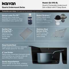 Undermount Kitchen Sink, 50/50 Double Bowl, Quartz Composite, 32 Inch, Black
