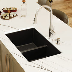 Undermount Kitchen Sink, 50/50 Double Bowl, Quartz Composite, 32 Inch, Black