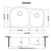 Undermount Kitchen Sink, 60/40 Double Bowl, 16 Gauge Stainless Steel, 34 Inch