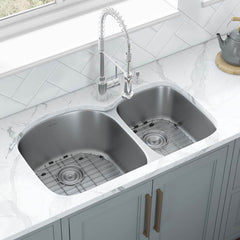 Undermount Kitchen Sink, 60/40 Double Bowl, 16 Gauge Stainless Steel, 34 Inch