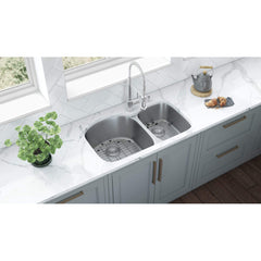 Undermount Kitchen Sink, 60/40 Double Bowl, 16 Gauge Stainless Steel, 34 Inch