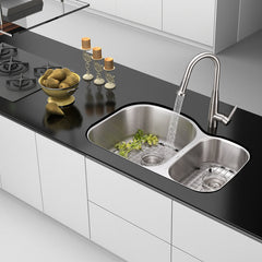 Undermount Kitchen Sink, 60/40 Double Bowl, 16 Gauge Stainless Steel, 34 Inch