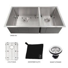Undermount Kitchen Sink, Chamonix, Double Bowl, 36 in., Stainless Steel