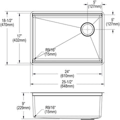 Undermount Kitchen Sink, Crosstown, Single Bowl, 16-Gauge Stainless Steel