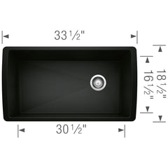 Undermount Kitchen Sink, Diamond, Super Single Bowl, Granite Composite, Coal Black