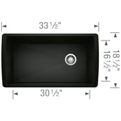 Undermount Kitchen Sink, Diamond, Super Single Bowl, Granite Composite, Coal Black