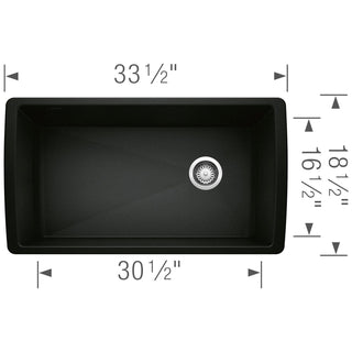 Undermount Kitchen Sink, Diamond, Super Single Bowl, Granite Composite, Coal Black