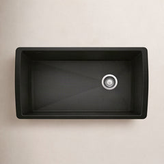 Undermount Kitchen Sink, Diamond, Super Single Bowl, Granite Composite, Coal Black