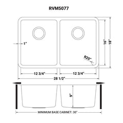 Undermount Kitchen Sink, Double Bowl, 28 Inch, 16 Gauge Stainless Steel