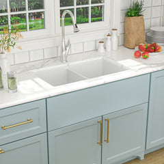 Undermount Kitchen Sink, Double Bowl, Ceramic, 32 Inch, White