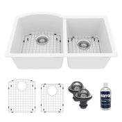 Undermount Kitchen Sink Kit, Double Bowl 60/40 in White Quartz