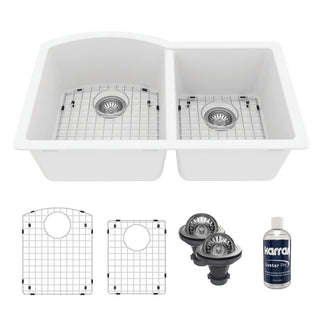 Undermount Kitchen Sink Kit, Double Bowl 60/40 in White Quartz