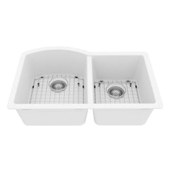 Undermount Kitchen Sink Kit, Double Bowl 60/40, Quartz, 32 x 21 In, White