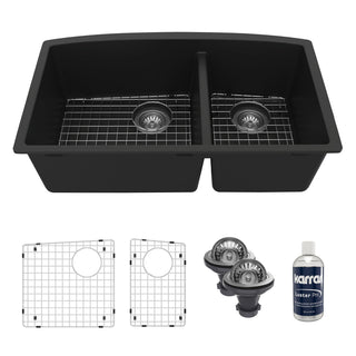 Undermount Kitchen Sink Kit, Double Bowl 60/40 in Black Quartz
