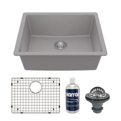 Undermount Kitchen Sink Kit, Single Bowl, Quartz, 24-3/8 x 19-1/8 In, Gray