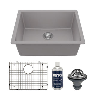 Undermount Kitchen Sink Kit, Single Bowl in Gray Quartz