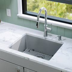 Undermount Kitchen Sink Kit, Single Bowl, Quartz, 24-3/8 x 19-1/8 In, Gray
