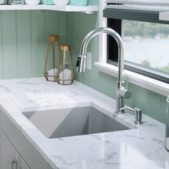 Undermount Kitchen Sink Kit, Single Bowl, Quartz, 24-3/8 x 19-1/8 In, Gray