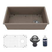 Undermount Kitchen Sink Kit with Single Bowl in Concrete Quartz