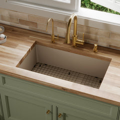 Undermount Kitchen Sink Kit, Single Bowl, Quartz, 31.75 Inch, Concrete