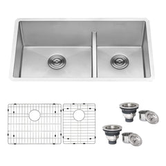 Undermount Kitchen Sink, Low-Divide, 16 Gauge Stainless Steel, 36 Inch, Brushed