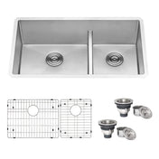 Undermount Kitchen Sink, Low-Divide, 16 Gauge Stainless Steel, 36 Inch, Brushed