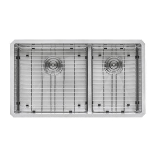 Undermount Kitchen Sink, Low-Divide 60/40 Double Bowl, Larger Left, 33 In, Stainless Steel