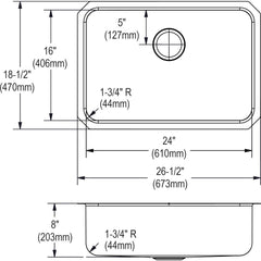 Undermount Kitchen Sink, Lustertone, Single Bowl, Stainless Steel, Lustrous Satin