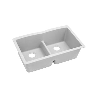 Undermount Kitchen Sink, Quartz Classic, Double Basin, Quartz, 33 x 19 in, White