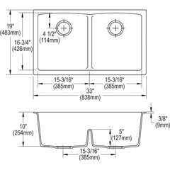 Undermount Kitchen Sink, Quartz Classic, Double Basin, Quartz, White