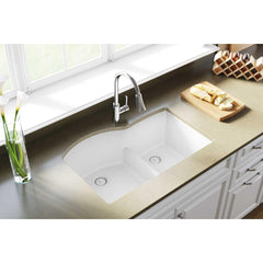 Undermount Kitchen Sink, Quartz Classic, Double Basin, Quartz, White