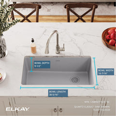 Undermount Kitchen Sink, Quartz Classic, Single Bowl, Gray