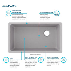 Undermount Kitchen Sink, Quartz Classic, Single Bowl, Gray