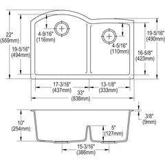 Undermount Kitchen Sink, Quartz Luxe, Double Basin, 33 Inch, Jubilee
