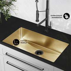 Undermount Kitchen Sink, Rivage, Single Basin in Gold