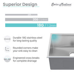 Undermount Kitchen Sink, Rivage, Single Basin in Stainless Steel