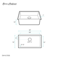 Undermount Kitchen Sink, Rivage, Single Basin, Stainless Steel, Black
