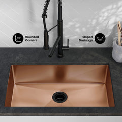 Undermount Kitchen Sink, Rivage, Single Basin Stainless Steel in Rose Gold