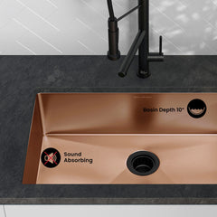 Undermount Kitchen Sink, Rivage, Single Basin Stainless Steel in Rose Gold