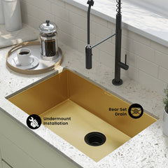 Undermount Kitchen Sink, Rivage, Single Bowl in Gold Stainless Steel