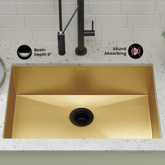 Undermount Kitchen Sink, Rivage, Single Bowl in Gold Stainless Steel