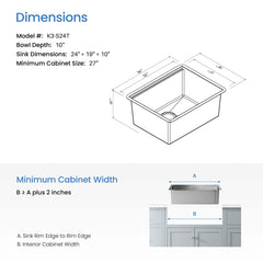 Undermount Kitchen Sink, Single Bowl, 316 Stainless Steel, 24 Inch, Silver