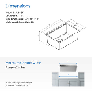 Undermount Kitchen Sink, Single Bowl, 316 Stainless Steel, 27 Inch, Silver