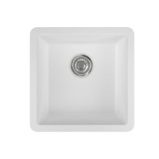 Undermount Kitchen Sink, 17 in Single Bowl in White Fireclay