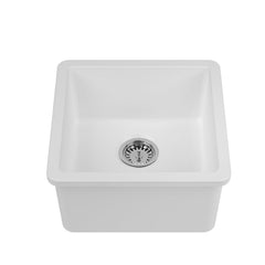 Undermount Kitchen Sink, Single Bowl, Fireclay, 17 x 17 In, White